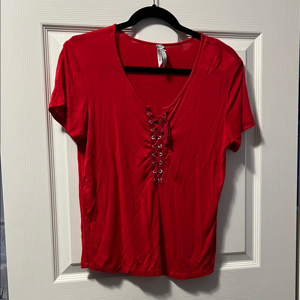Women's Red Lace-Up Top Medieval-Inspired Shirt Short-Sleeve Spring/Summer
